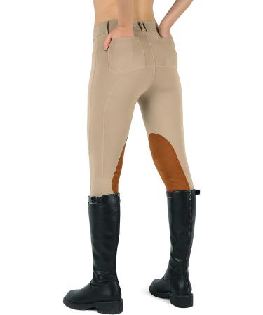 Beroy Women's Equestrian Breeches - Horse Riding Tights with Silicone Full Seat & Pockets - Khaki, Size Small - Buy Online on GoSupps.com