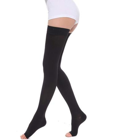 Egurs 30-40 mmHg Medical Compression Stockings with Open Toe S Black