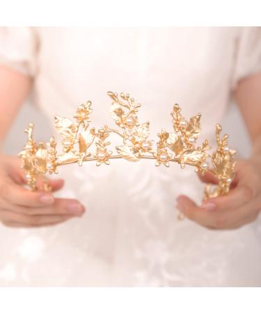 JWICOS Gold Tiara Crown for Women - Bridal Wedding & Prom Princess Tiara Crown - Elegant Floral Leaves Pearl Crown for Pageant & Halloween Costume - Buy Online on GoSupps.com