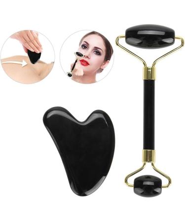 Verdant Touch Shab Tool Set - Natural Obsidian Double-End Scooter Facial Roller and Gua Sha for Massage & Ski Therapy | Premium 2-Part Spa Collection - Buy Online on GoSupps.com