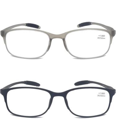 Mcoorn Flexible Lightweight Reading Glasses for Men & Women (2 Pack) - Anti Blue Anti-Reflective Includes Case 2.25x Magnification - Black & Gray - Buy Online on GoSupps.com