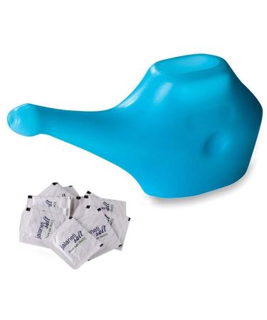 SoulGenie QwikFlo Economy Light-Weight Neti Pot - Handy Compact and Travel Friendly-Blue (1 Piece (Blue) and 10 Sachets Neti Salt) 1 Pc (Blue) 10 Sachets Neti Salt