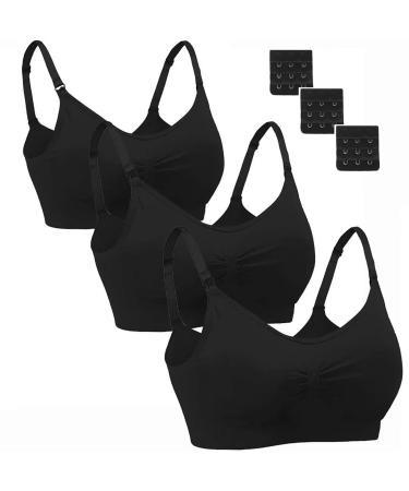 Dreamburn Maternity Nursing Bra Wireless Seamless Comfortable Breastfeeding Bras 4 Rows Adjust Hook with Removable Spill Prevention Pads Add Extenders L 3*solid Black