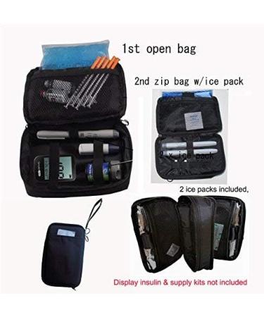 Double Bag Diabetic Travel Organizer Cooler Bag with Ice Packs - Black - Buy Online on GoSupps.com