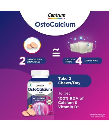 LIPON Export OstoCalcium Total Chewables (60s) - Vitamin D & Calcium for Strong Bones, Joints & Muscles - Buy Online on GoSupps.com