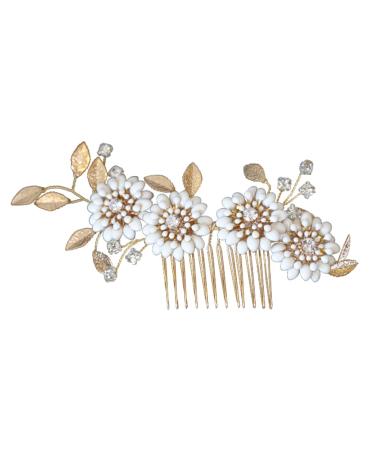 Housoutil Rhinestone Hair Side Comb Hair Rhinestones Bridal Hair Clip Rhinestone Bridal Side Combs Floral Vintage Hair Bridal Shower Headpiece Hair Pin Bride Wedding Crystal Flower