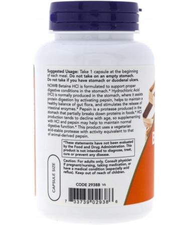 N.Foods Betaine HCI 648 mg (120 Vegetable Capsules) Disgestive Support - Buy Online on GoSupps.com