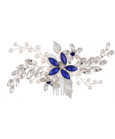 Bridal Sapphire Crystal Hair Comb Pearl Blue Crystal Leaf Marquise Hair Piece Prom Party Festival Wedding Hair Accessories Headwear accessories - Buy Online on GoSupps.com