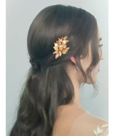 Casdre Leaf Hair Clip - Gold Crystal Bridal Hair Piece for Women & Girls - Buy Online on GoSupps.com