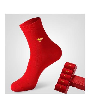 Socks Thick Cotton Men's Mid-Tube Stockings Chinese New Year Red Socks Chinese Zodiac Wedding and Festive Red Socks (Color : RED Size : 39-45) 39-45 Red