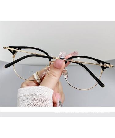 Buy Blue Light Blocking Anti Glare Reading Glasses - Fashionable Round Flat Light Mirror +150 in Black-Golden | International Shipping Available - Buy Online on GoSupps.com