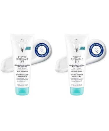 Vichy Puret Thermale D maquillant Int gral Utilisation 3-En-1 Lait Lotion et D maquillant Nettoie et Purifie Adapt aux Peaux et Yeux Sensibles Glyc rine 300 ml (Lot de 2)