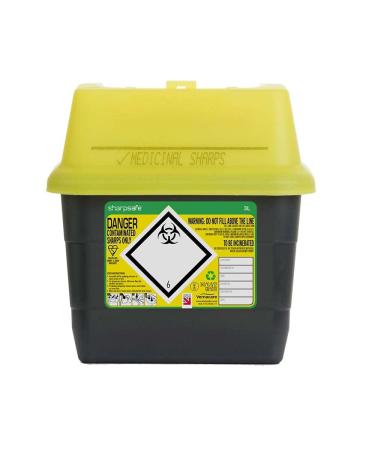Lyall Willis Sharps Bin 3L Grey - Yellow Lid (1)