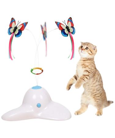 Flurff Cat Toys, Interactive Cat Toy Butterfly Funny Exercise Electric Flutter Rotating Kitten Toys, Cat Teaser with Replacement White