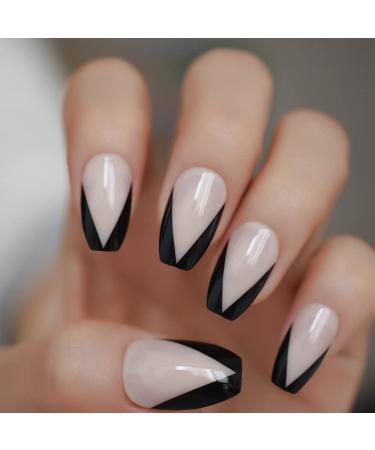 HJKOGH Holo Glitter Pink Nude French Ballerina Coffin False Nails Gradient Natural Press On Fake Nails Tips Daily Office Finger Wear (Color : F)
