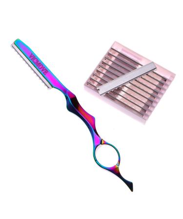 Professional Hair Styling Thinning Texturizing Cutting Feather Razor + 10 Replacement Blades Stainless Steel Rainbow Color