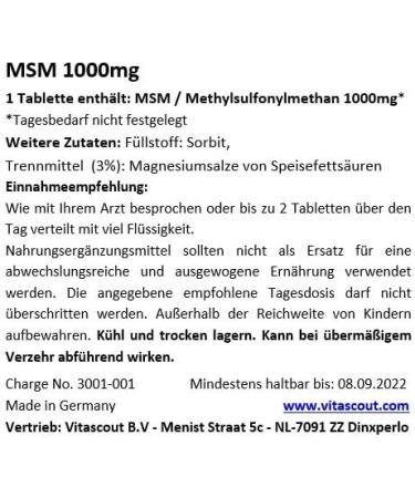 MSM Methylsulfonylmethane 540 Tablets - 2000mg Daily Dose 99.9% Pure - Lab Tested - Made in Germany - High-Dose Supplement - Buy Online on GoSupps.com