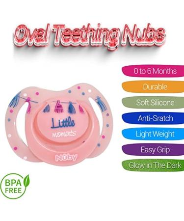 Orthodontic Night Pacifier for Baby Girls 0-6 Months | Oval Bow Tie Glow in the Dark Silicone Teat - Pink - Buy Online on GoSupps.com