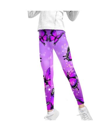 NDISTIN Lightweight Yoga Pants Girls Leggings Girls Sport Pants Tall Length Athletic Leggings with Polyester Bling Butterfly Small