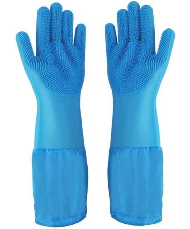 Rubber Dishwashing Gloves Extra Long Sleeves Cleaning Scrubber Gloves Waterproof Mittens 1Pair Blue. - Buy Online on GoSupps.com