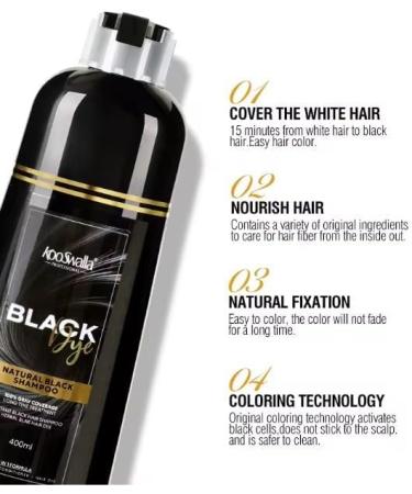 Grey Reducing Natural Black Hair Colour Shampoo (400ml) Hair Treatment for Grey Hair Coverage in 15 Minutes - Hair Coloring for Men Women All Hair Types - Natural Black Hair Dye - Ammonia Free - Buy Online on GoSupps.com