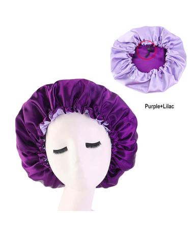 Extra Large Reversible Satin Sleep Bonnet Cap in Purple+Lilac - Adjustable Double Layer Silk Cap for Sleeping Hair | Cospack - Buy Online on GoSupps.com