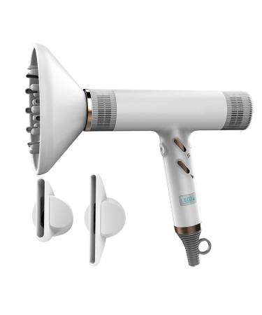 Hair Dryer Diffuser Hairdryer Hairdryers for Women Travel Blow Dryer Curly Hair Lightweight High Rotation Speed Brushless Portable Negative Ions Quick Dry Wind Adjustable (195X206X46mm White) 195X206X46mm White