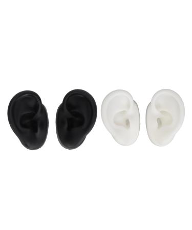 Silicone Ear Model Simulation Left Right Silicone Ear Model Reusable 2 Pair for Practice (Black and White)
