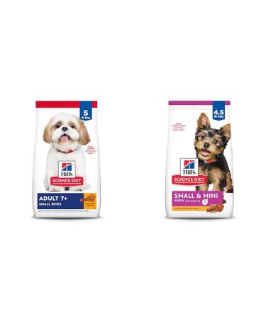 Hill's Science Diet Senior 7+ Small Bites Dry Dog Food Chicken Meal Barley & Brown Rice Recipe & Hill's Science Diet Puppy Small & Mini Chicken Meal & Brown Rice Recipe Dry Dog Food 4.5 lb Bag 2.27 kg (Pack of 1) Dog Food + PET_FOOD 9094