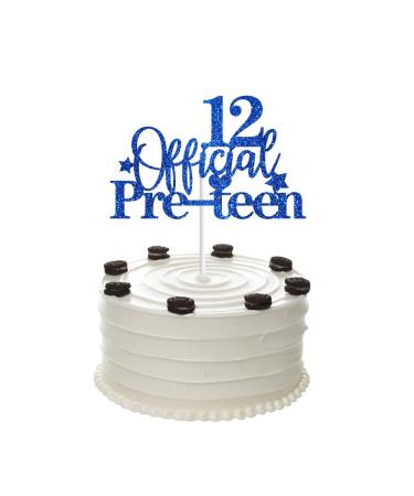 12th Birthday Cake Topper Blue Glittery 12 Official Pre-Teen Cake Topper for Boys Girls 12 Years Old Birthday Party Decorations