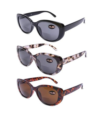 DOOViC Bifocal Sun Readers for Women and Men Stylish Reading Glasses Cat Eye Frame Reading Sunglasses 2.75 Strength