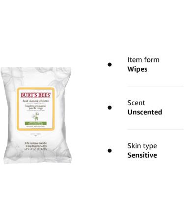 Burt's Bees Facial Cleansing Towelettes - 30 Wipes (Sensitive Skin) | Pack of 1 - Buy Online on GoSupps.com