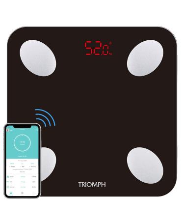 Triomph Smart Scale, Body Fat Scale with iOS and Android App Digital Bathroom Scale for Weight, Body Fat, Water, Muscle, BMI, Bone Mass Black