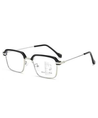 Progressive Multifocus Reading Glasses for Men Trendy Large Frame Blue Light Blocking Readers Anti Glare Glasses(Couleur:Silver Grandeur:1.5x)