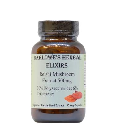 Barlowe's Herbal Elixirs Reishi Mushroom Extract Supplement | Red Reishi | Ganoderma Lucidum |30% Polysaccharides| 6% Triterpenes | 500mg | 60 Veggie Capsules