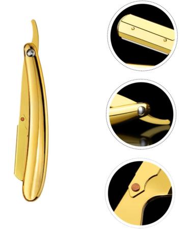 Beavorty Stainless Steel Engraved Folding Razor Holder - Rustproof Manual Barber Razor with Golden Rim Blades (14.5x2.5cm) - International Shipping Available - Buy Online on GoSupps.com