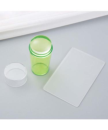 TEBX 1 x Nail Stamp + 1 x Scraper Transparent Silicone Stamping Plate with Cap DIY Polishing Design Silicone Print Head (Green).