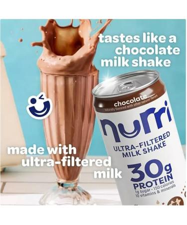 Nurri 12-Pack Ulta Filtered Milk Shake 30g Protein 1g Sugar 150 Calories 10 Vitamins and Minerals Per Can | 12-11 Fl Oz Cans Per Package Grade A Lactose Free (12 Pack Chocolate) - Buy Online on GoSupps.com