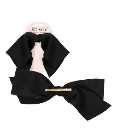 Kitsch Recycled Fabric Bow Hair Clips for Women Oversized Hair Bow Clip Coquette Bows for Hair Cute Ribbon Bow Clip Elegant Clip Bows for Girls Big Bows for Classic Elegant Style 1pc Black