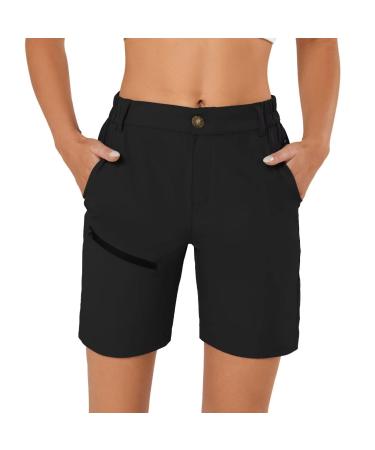 Yundobop Women's Hiking Cargo Shorts Quick Dry Active Golf Shorts Summer Travel Shorts with Zipper Pockets Water Resistant Large Black