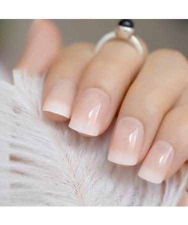 Natural Ombre Pink Nude White French False Nails Medium Squoval Gradient Press on Nails Manicure Fake Nails Tips Daily Finger Wear Z919