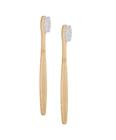 SEVENHEAD 2 PCS Bamboo Toothbrushes Soft Bristles Wooden Toothbrushes for Adult  Natural Biodegradable BPA Free Eco Friendly Toothbrushes White 2 White - Adults