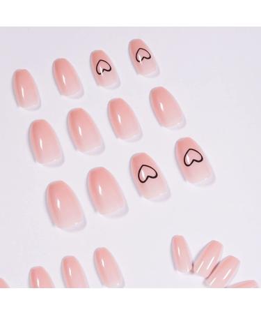 Bufenia Short Coffin Press-On Nails | Skin Color | Shiny Hearts | 24 Acrylic Nails for Women & Girls - Buy Online on GoSupps.com