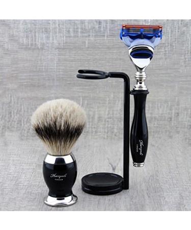 3 Pc Men's Shaving Kit - 5 Edge Safety Razor Silver Tip Badger Hair Brush & Stand Set - Perfect Gift for Men - Buy Online on GoSupps.com