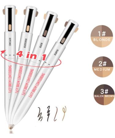 Eyebrow Contour Pen 4 in 1 Long Lasting Rotate Defining Highlighting Brow Pencil Makeup Tool Black Brown 3# Black Brown - Buy Online on GoSupps.com
