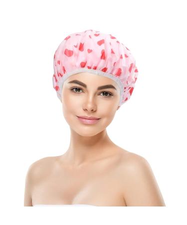 FRCOLOR Girl Beanie Shower Cap - Reusable Floral Printed Spa Cap for Girls - Elastic Double Wrap Protector for Beauty Bonnet - Salon Bathing Cap for Women - Pink, 29x29cm - Buy Online on GoSupps.com