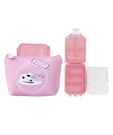 Cute Pill box Cartoon Anime Cat Pocket Pill Organizer Pink Daily Pill Box 8 Compartments Travel Pill Organizer For Women Kids Pill Box Cartoon Weekly Pill Box 7 day Small Pill Box Pu Coin Purse 3Pack