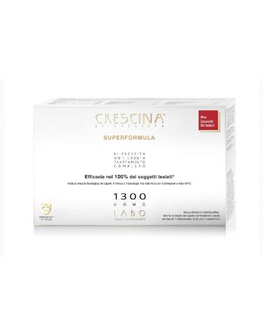 Crescina Transdermic SUPER FORMULE Traitement Double Repousse et Anti-Chute des Cheveux 1300 Hommes 40 Ampoules (20+20)