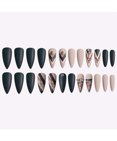 Sethexy Long Matte Stiletto False Nails - Nude Pink & Crystal Black Acrylic Nail Tips | 24 Stiletto Nail Art for Women & Girls - Buy Online on GoSupps.com