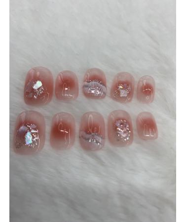 Hand wear nail wearable nail short powder blusher diamond glitter nail patch advanced whitening false nail (Color : 1 Size : M) - Buy Online on GoSupps.com